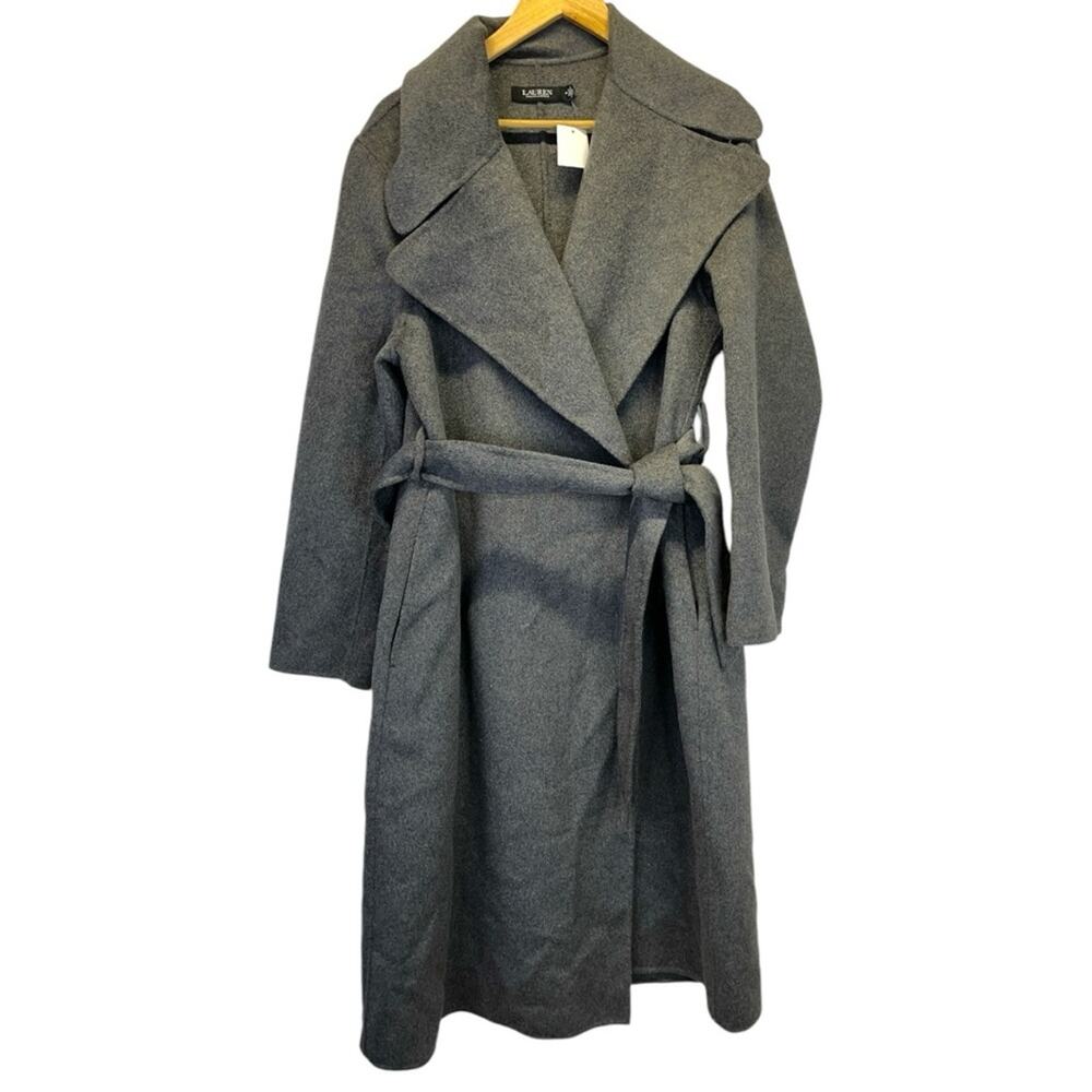 Lauren Ralph Lauren Belted Wool Blend Wrap coat gray - 14 - Picture 2 of 11